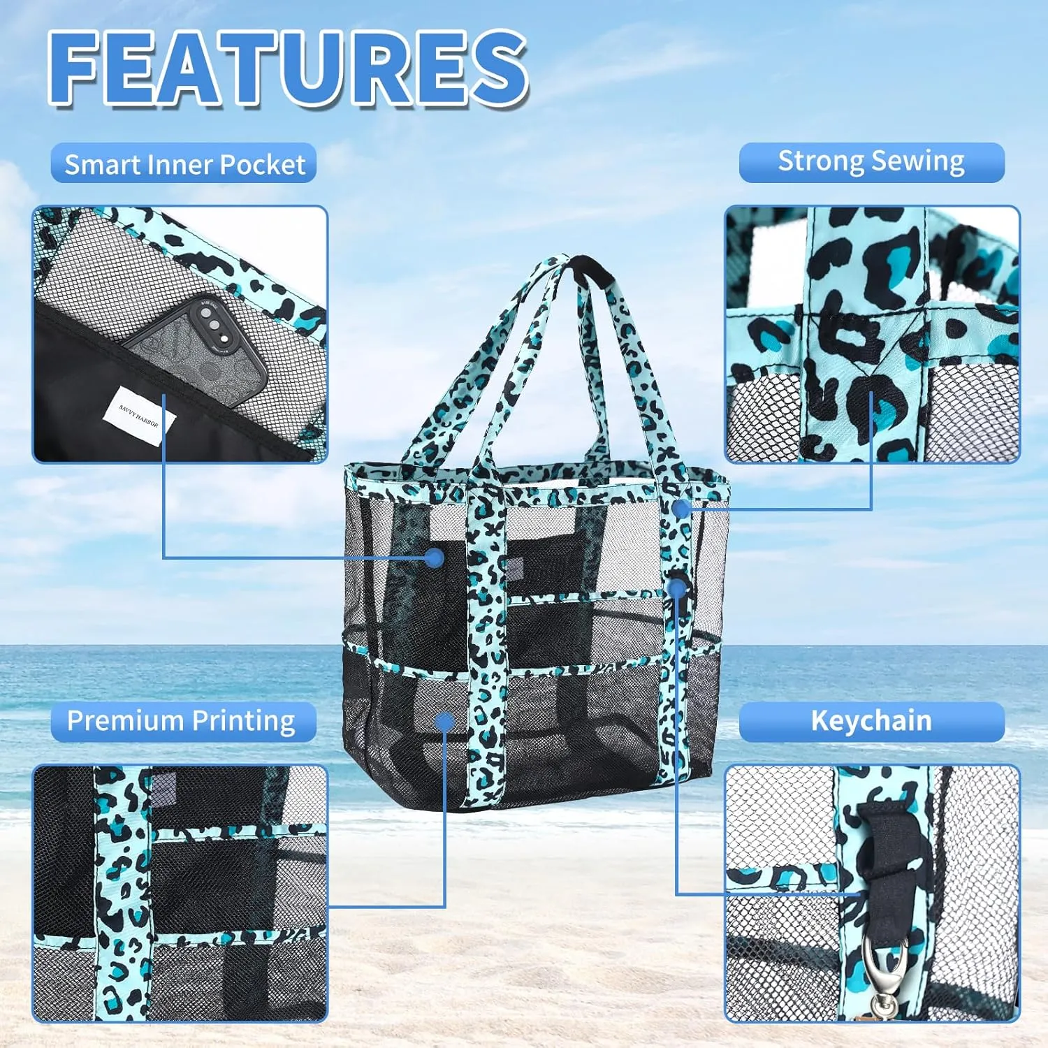 Mesh Beach Tote Bag with Sun Hat for Women, Foldable Multi-Purpose Large Tote Bag