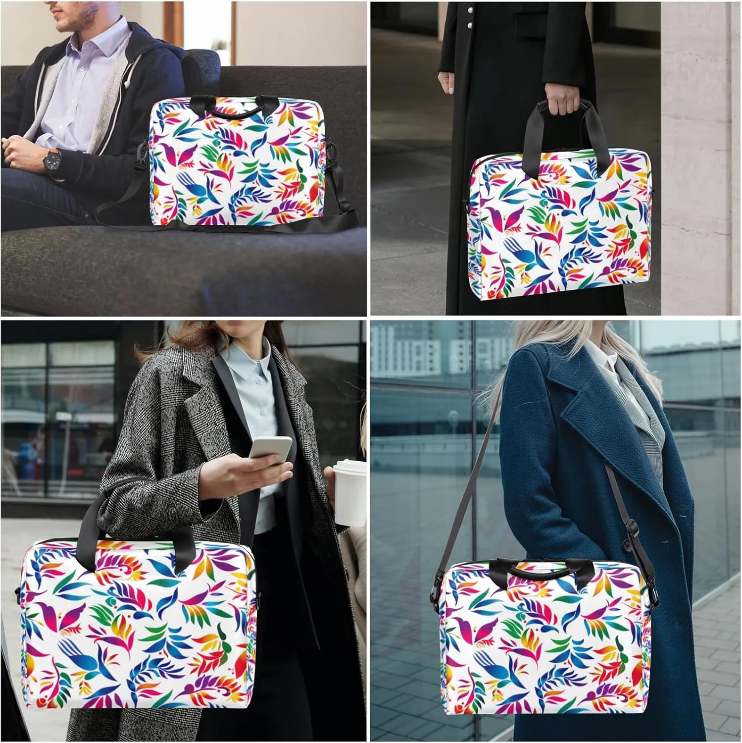Mexican Otomi Flower Laptop Sleeve Case 14 15 15.6 inch, Mexican Otomi Flower Laptop Briefcase Shoulder Bag Waterproof Travel Computer Cover Carrying Bags