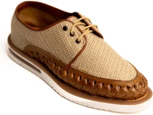 Mexico en la Piel Handmade Leather and Jute Huarache Shoes for Men - Brown Closed-Toe Lace-Up Design with White Polyurethane Sole, Comfortable, Sizes 8-13 US