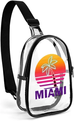 Miami Summer Palm Tree Cute Crossbody Sling Bag Unisex Transparent Chest Bag Adjustable Strap Shoulder Bag