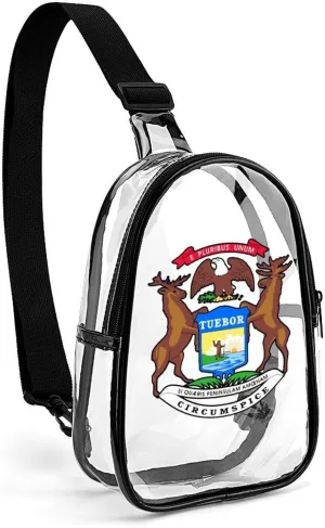 Michigan State Flag Cute Crossbody Sling Bag Unisex Transparent Chest Bag Adjustable Strap Shoulder Bag