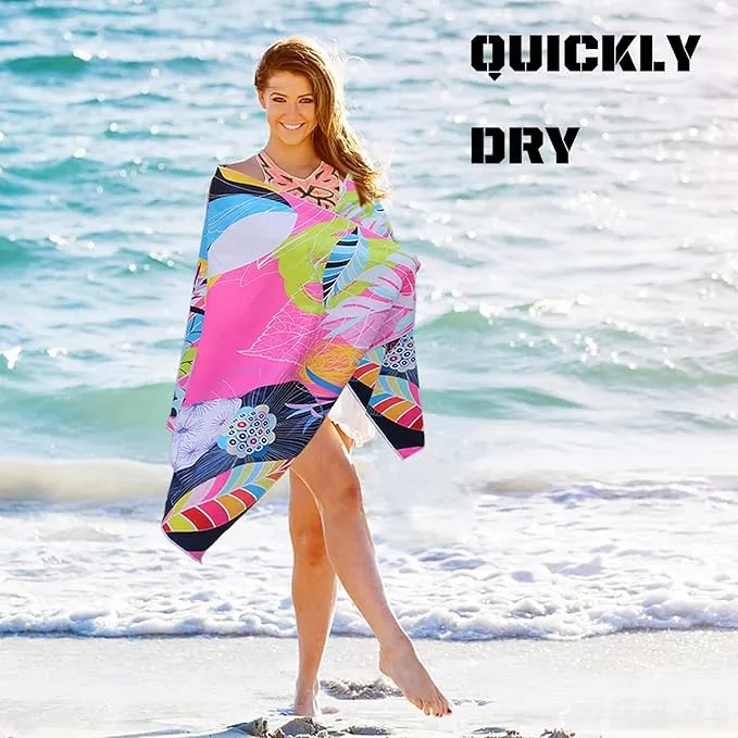 Microfiber Beach Towel, Extra Large 63"x32" Sand Free Beach Towel Super Lightweight Towels for Swimming Pool, Camping, Picnic, Yoga Gym Sports