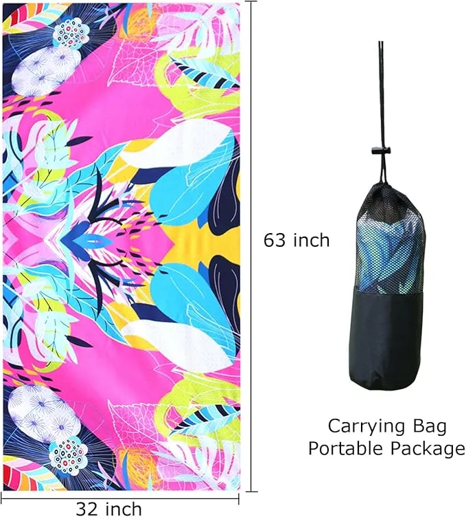 Microfiber Beach Towel, Extra Large 63"x32" Sand Free Beach Towel Super Lightweight Towels for Swimming Pool, Camping, Picnic, Yoga Gym Sports