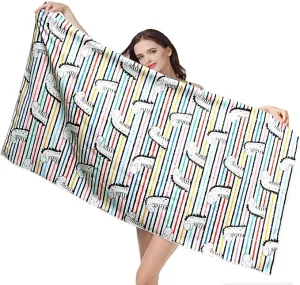 Microfiber Beach Towel, Extra Large 63"x32" Sand Free Beach Towel Super Lightweight Towels for Swimming Pool, Camping, Picnic, Yoga Gym Sports