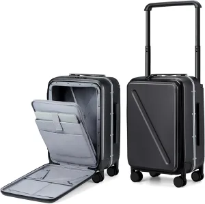 MILADA Luggage Hard Shell Suitcases Airline Approved Carry On Luggage 22x14x9 TSA Approved Luggage 20 Inch Front Opening Pocket Wide Handle Suitcase with Wheels Travel Luggage, Black