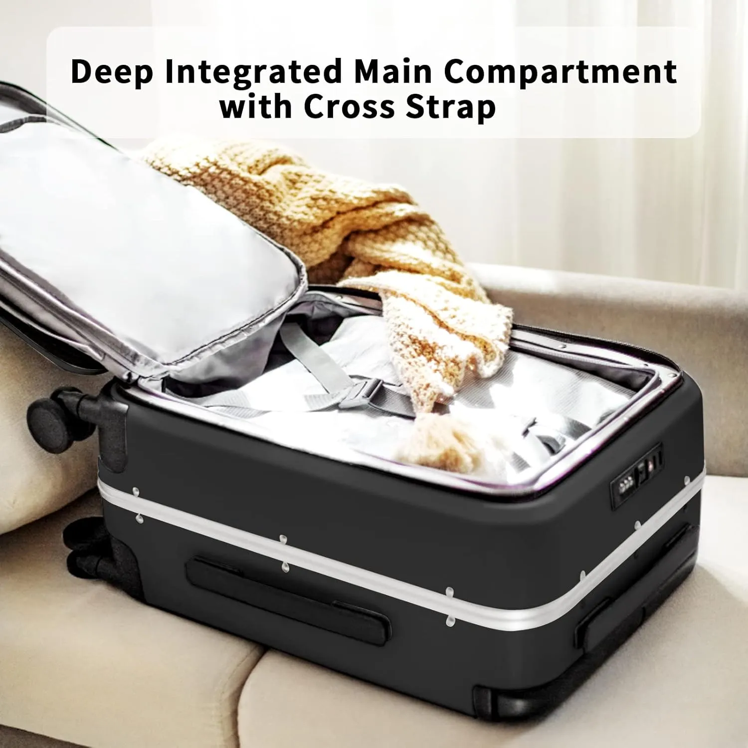 MILADA Luggage Hard Shell Suitcases Airline Approved Carry On Luggage 22x14x9 TSA Approved Luggage 20 Inch Front Opening Pocket Wide Handle Suitcase with Wheels Travel Luggage, Black