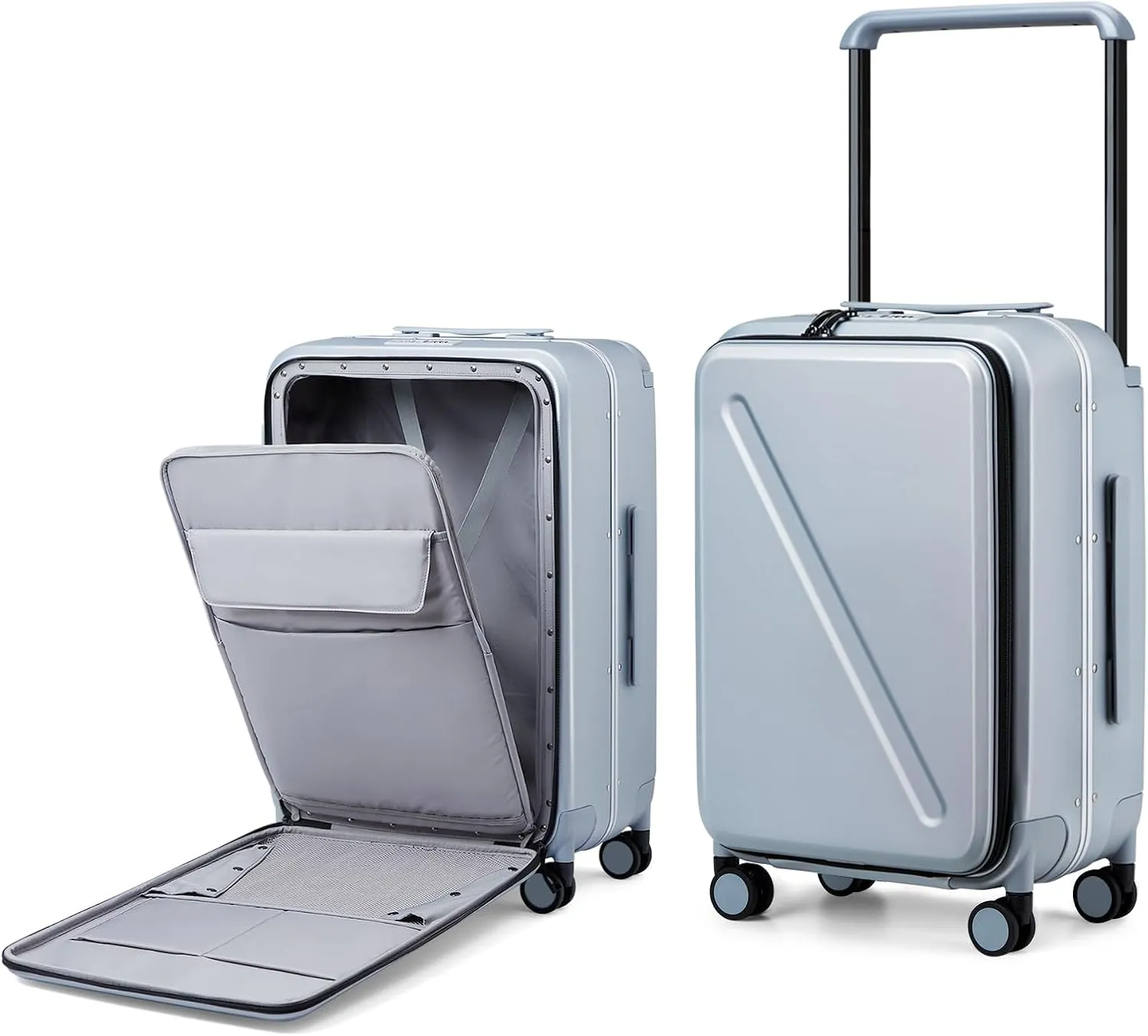 MILADA Luggage Hard Shell Suitcases Checked Luggage with Spinner Wheels 24 Inch Medium Size Front Opening Pocket Suitcases TSA Approved Luggage Travel Luggage with Wide Handle, Grey