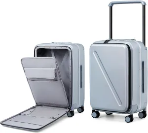 MILADA Luggage Hard Shell Suitcases Checked Luggage with Spinner Wheels 24 Inch Medium Size Front Opening Pocket Suitcases TSA Approved Luggage Travel Luggage with Wide Handle, Grey