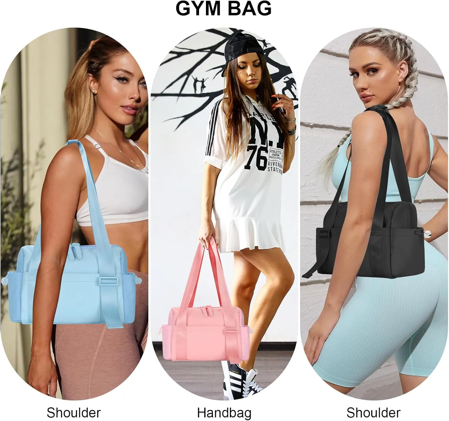 Mini Gym Bag for Women, Small Gym Bag Gym Tote Bag Waterproof Travel Duffel Bag with Wet Compartment, Cute Sports Bag Suitable for Traveling on Weekends (Black)