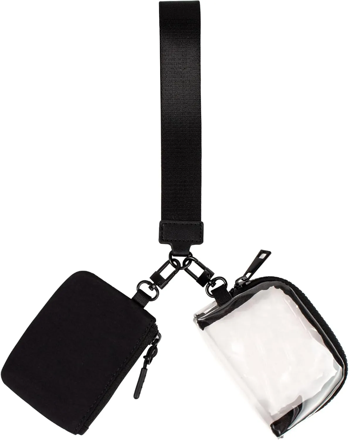 Mini Zip Keychain Wristlet Wallets Clear Dual Pouch Wristlet for AirPods Case Cover Coin Purse Pocket Preppy Cute Stuff Travel Essentials (Clear Black Black)