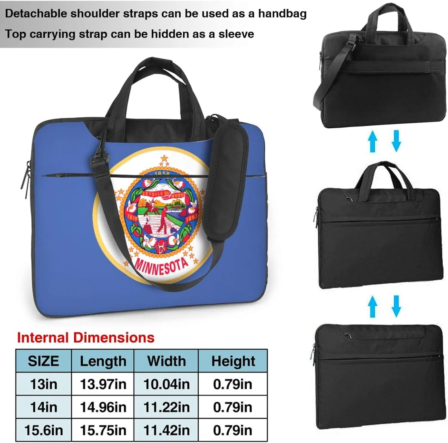 Minnesota State Flag Print Laptop Adjustable Shoulder Strap With Handle Accessory Pocket For Men Women