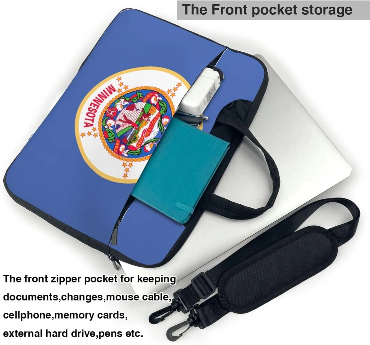 Minnesota State Flag Print Laptop Adjustable Shoulder Strap With Handle Accessory Pocket For Men Women