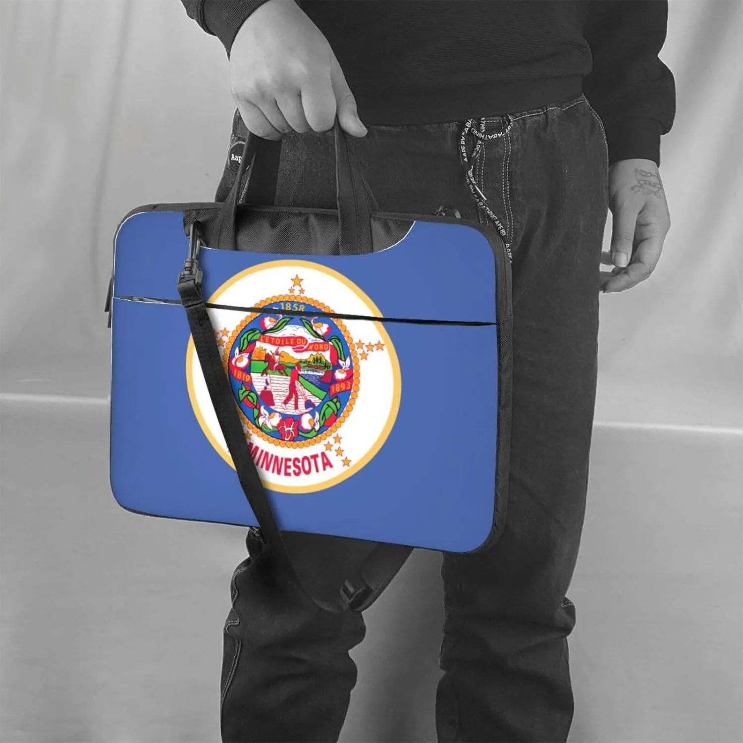 Minnesota State Flag Print Laptop Adjustable Shoulder Strap With Handle Accessory Pocket For Men Women
