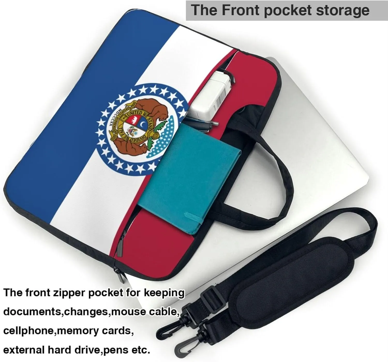 Missouri State Flag Print Laptop Adjustable Shoulder Strap With Handle Accessory Pocket For Men Women