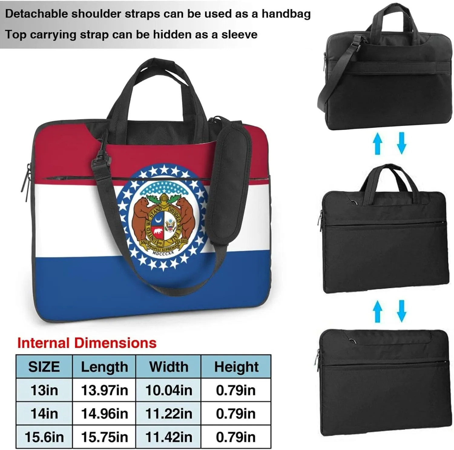 Missouri State Flag Print Laptop Adjustable Shoulder Strap With Handle Accessory Pocket For Men Women