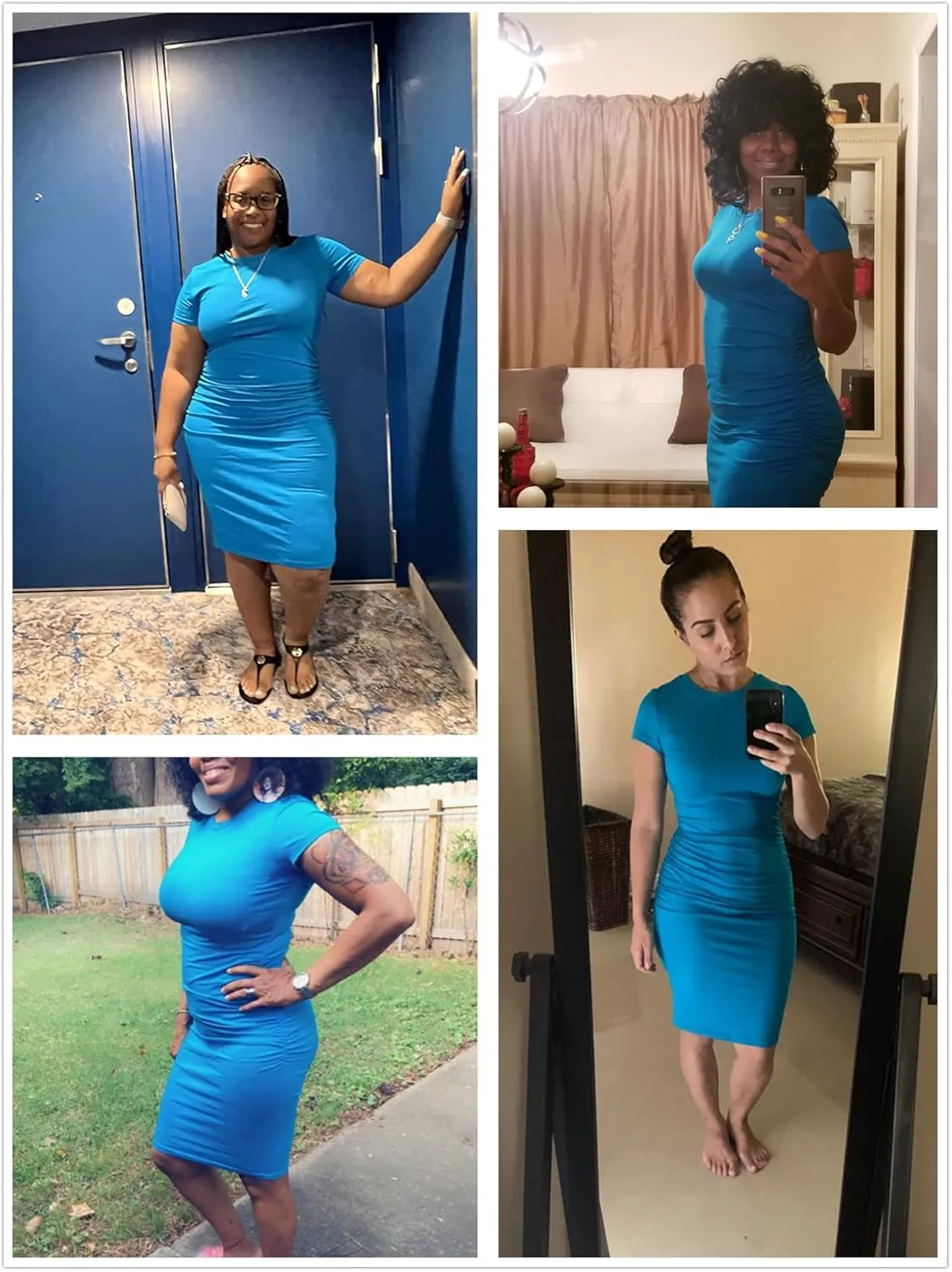 Missufeintl Women's Bodycon Ruched Short Sleeve T Shirt Midi Sundress Fitted Casual Dress