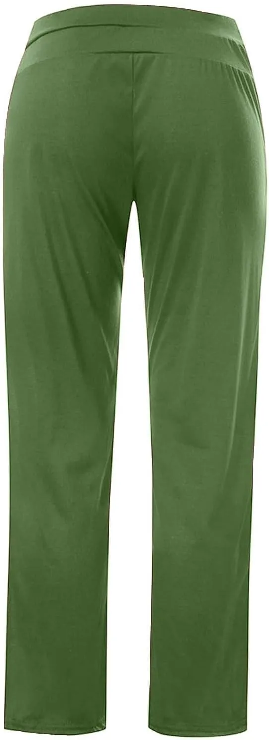 Miyaomn Women's Casual Solid Athletic Gym Trackpants with Buttons Pockets Comfy Fitted Elastic High Waist Open Bottom Joggers