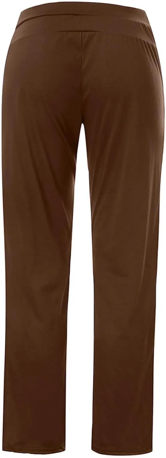 Miyaomn Women's Casual Solid Athletic Gym Trackpants with Buttons Pockets Comfy Fitted Elastic High Waist Open Bottom Joggers