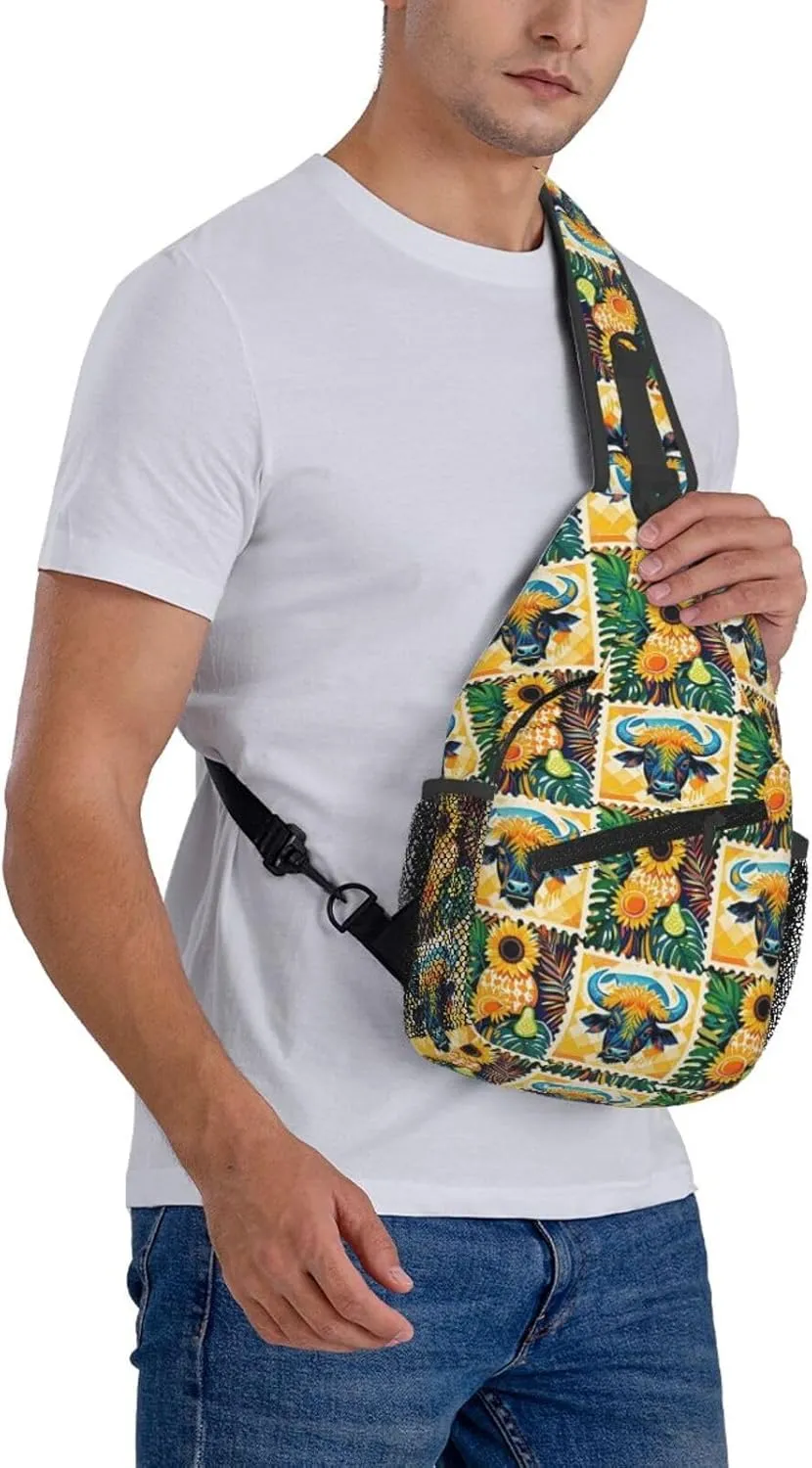 Modern Black Buffalo Sunflower Crossbody Bags Cross Chest Bag Adjustable Sling Backpack for Women Men