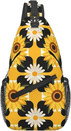 Modern Black Buffalo Sunflower Crossbody Bags Cross Chest Bag Adjustable Sling Backpack for Women Men