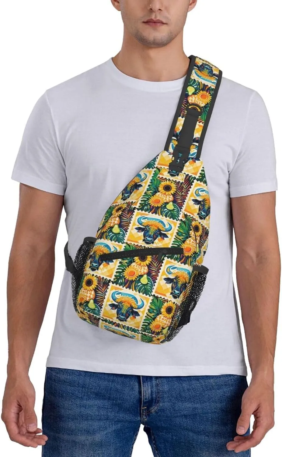 Modern Black Buffalo Sunflower Crossbody Bags Cross Chest Bag Adjustable Sling Backpack for Women Men