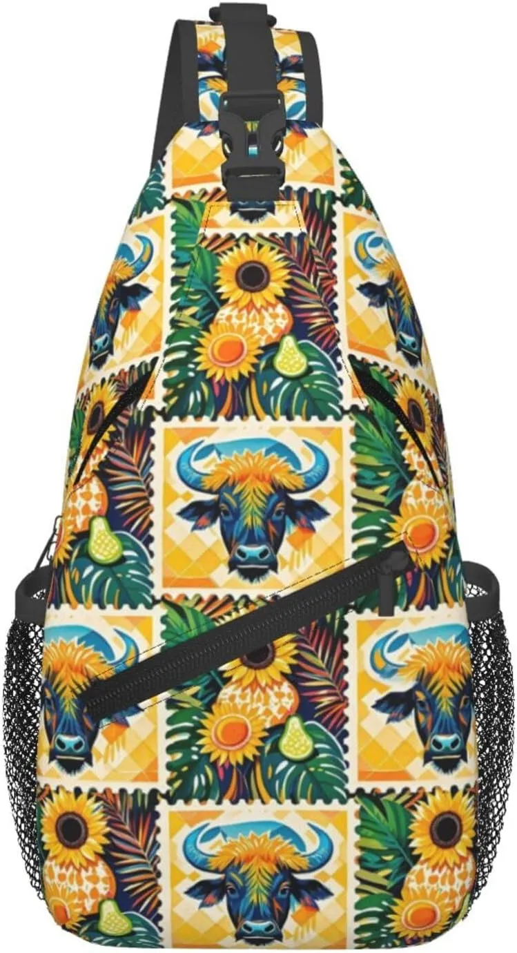 Modern Black Buffalo Sunflower Crossbody Bags Cross Chest Bag Adjustable Sling Backpack for Women Men