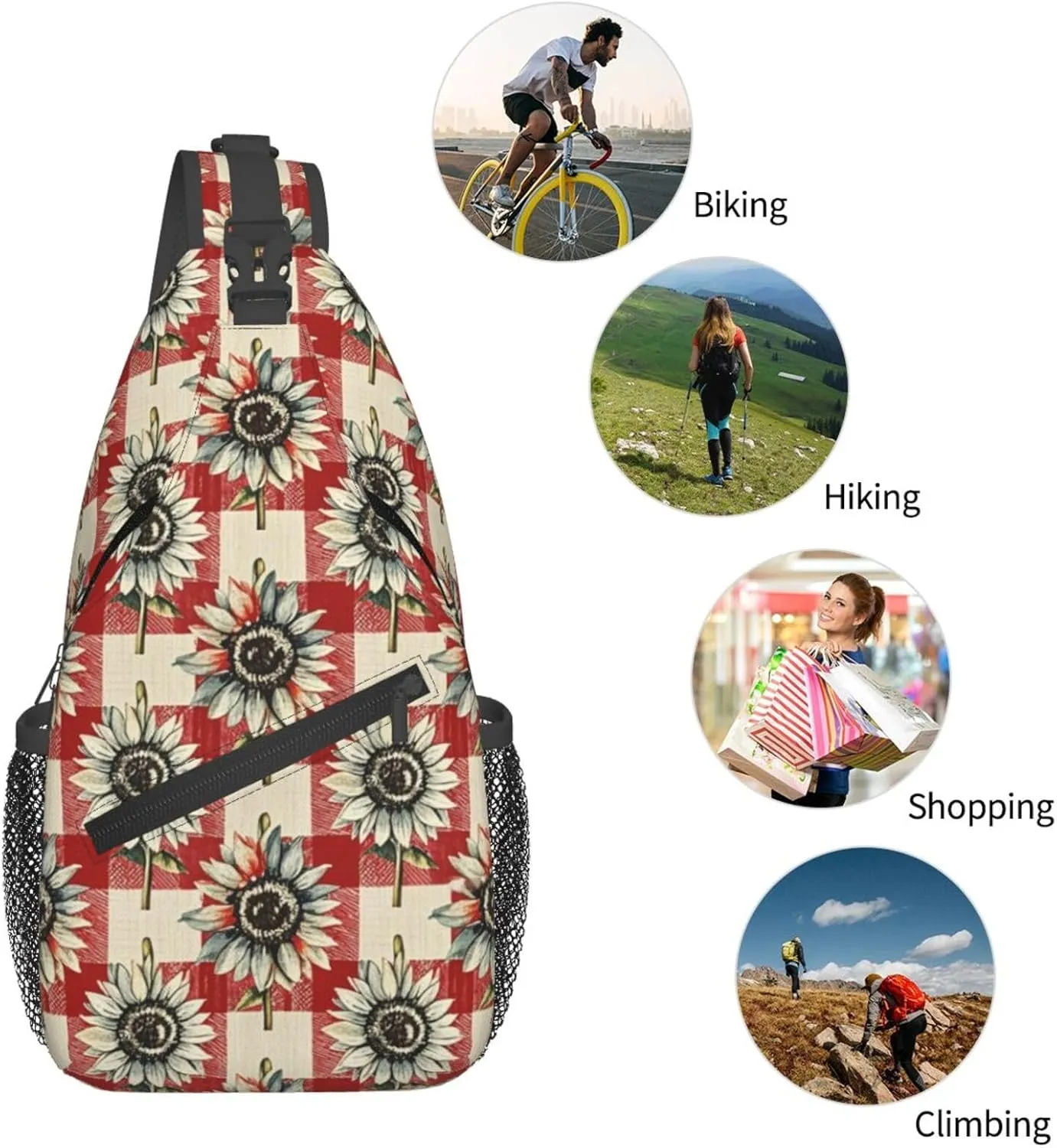 Modern Black Buffalo Sunflower Crossbody Bags Cross Chest Bag Adjustable Sling Backpack for Women Men
