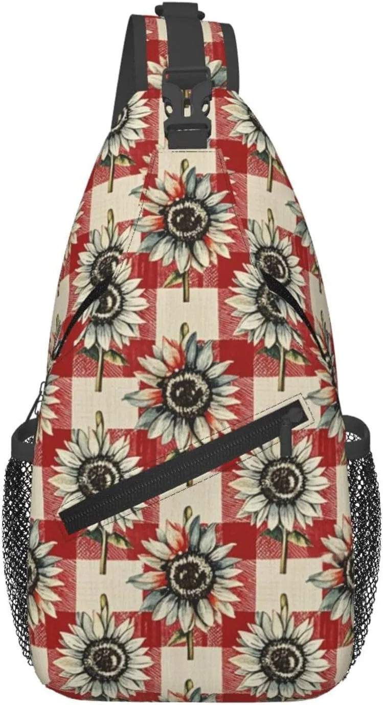 Modern Black Buffalo Sunflower Crossbody Bags Cross Chest Bag Adjustable Sling Backpack for Women Men