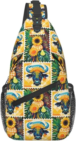 Modern Black Buffalo Sunflower Crossbody Bags Cross Chest Bag Adjustable Sling Backpack for Women Men