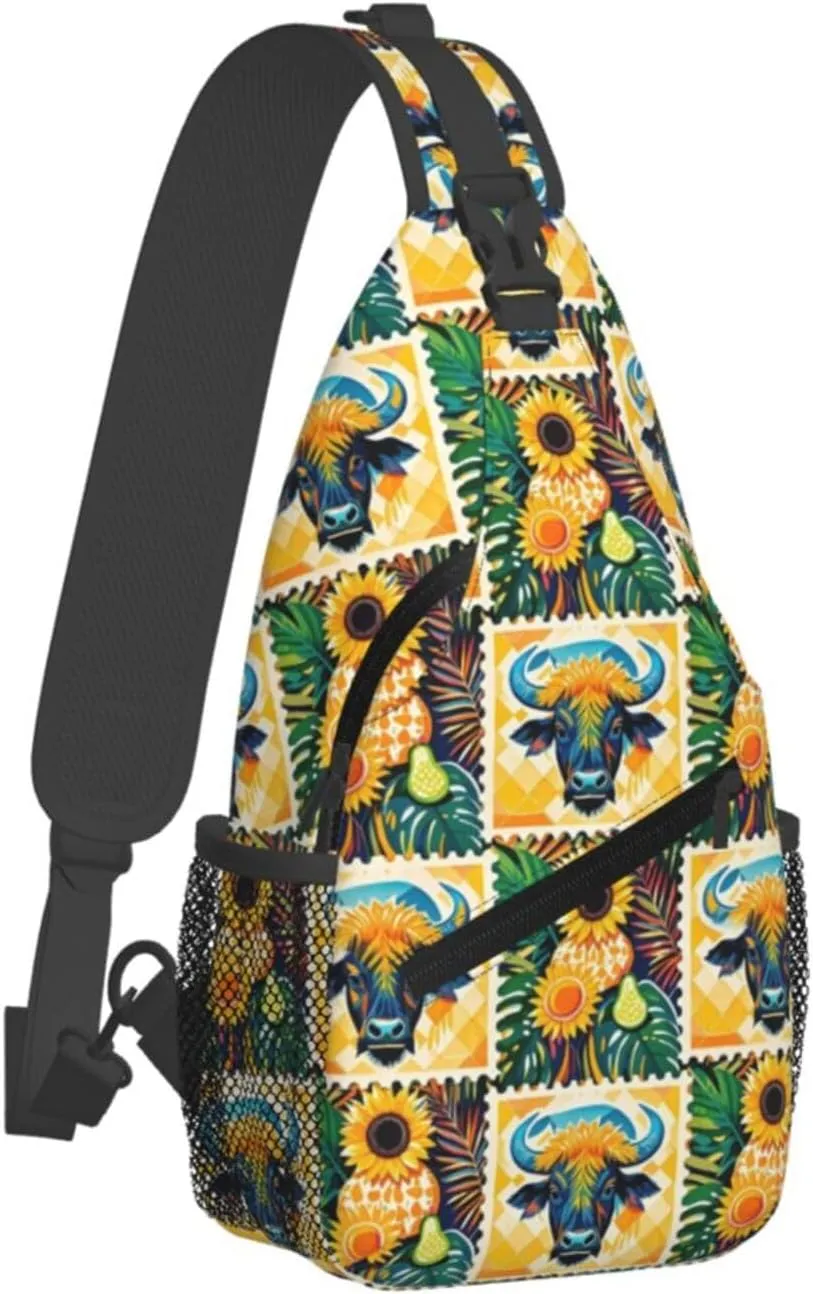 Modern Black Buffalo Sunflower Crossbody Bags Cross Chest Bag Adjustable Sling Backpack for Women Men