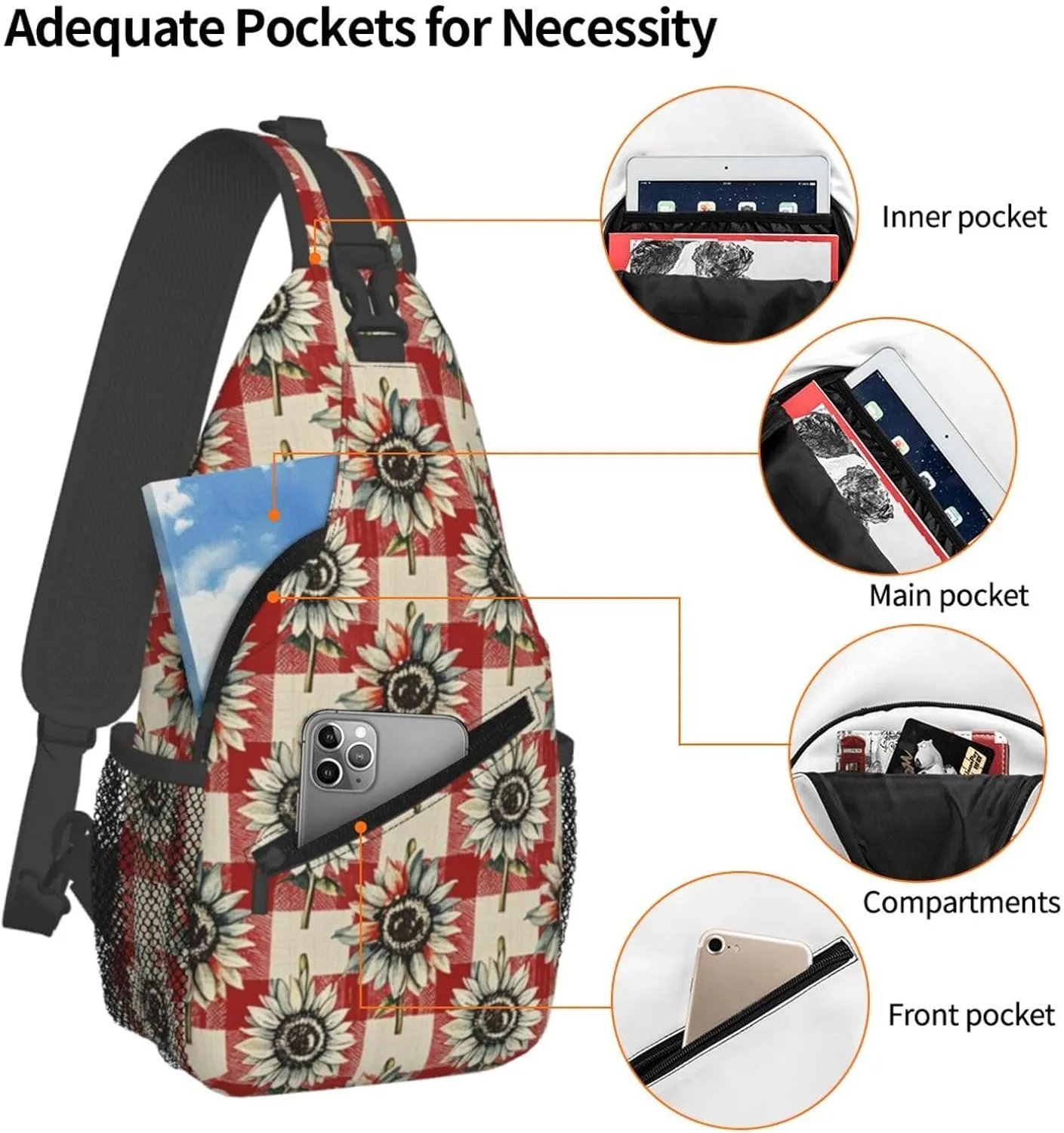 Modern Black Buffalo Sunflower Crossbody Bags Cross Chest Bag Adjustable Sling Backpack for Women Men
