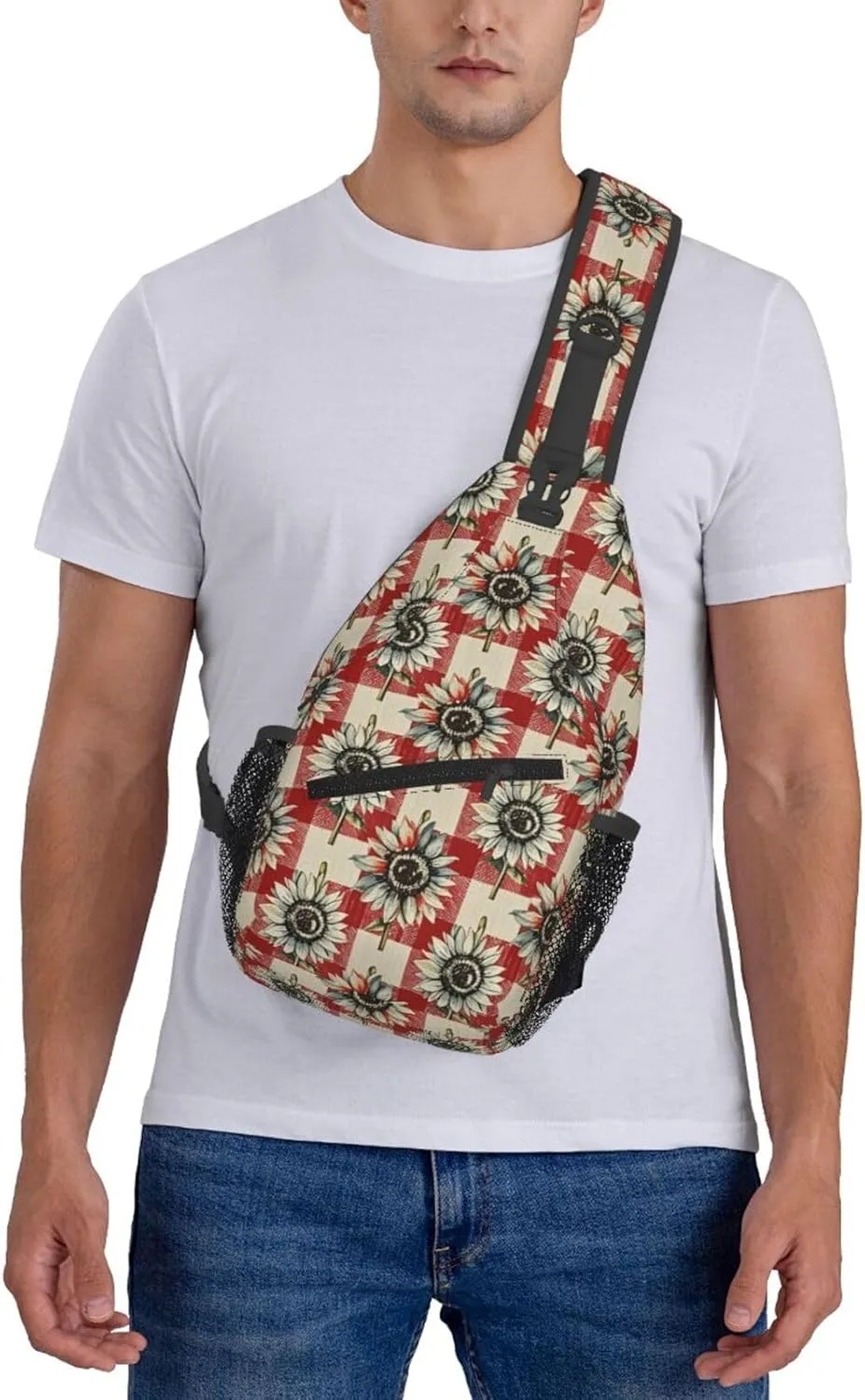 Modern Black Buffalo Sunflower Crossbody Bags Cross Chest Bag Adjustable Sling Backpack for Women Men
