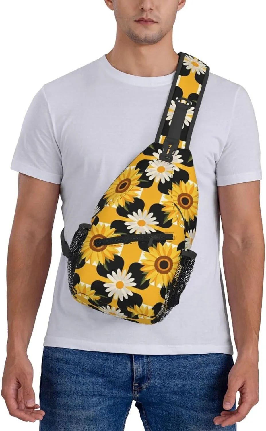 Modern Black Buffalo Sunflower Crossbody Bags Cross Chest Bag Adjustable Sling Backpack for Women Men
