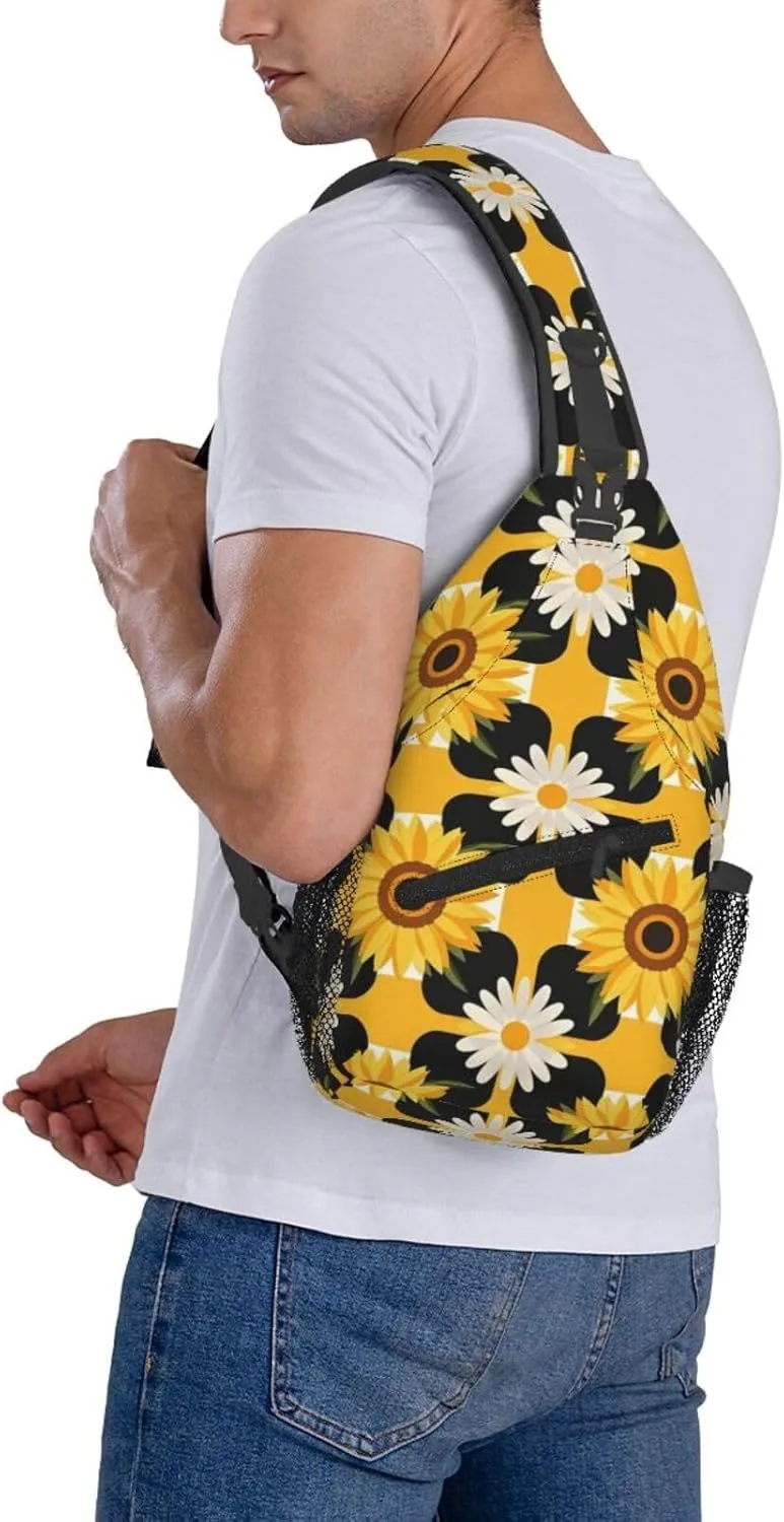 Modern Black Buffalo Sunflower Crossbody Bags Cross Chest Bag Adjustable Sling Backpack for Women Men