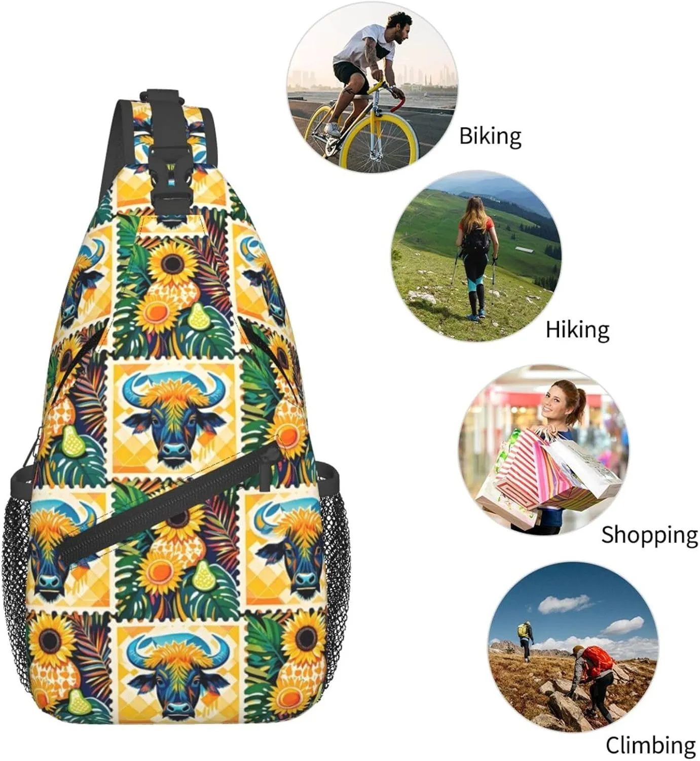 Modern Black Buffalo Sunflower Crossbody Bags Cross Chest Bag Adjustable Sling Backpack for Women Men