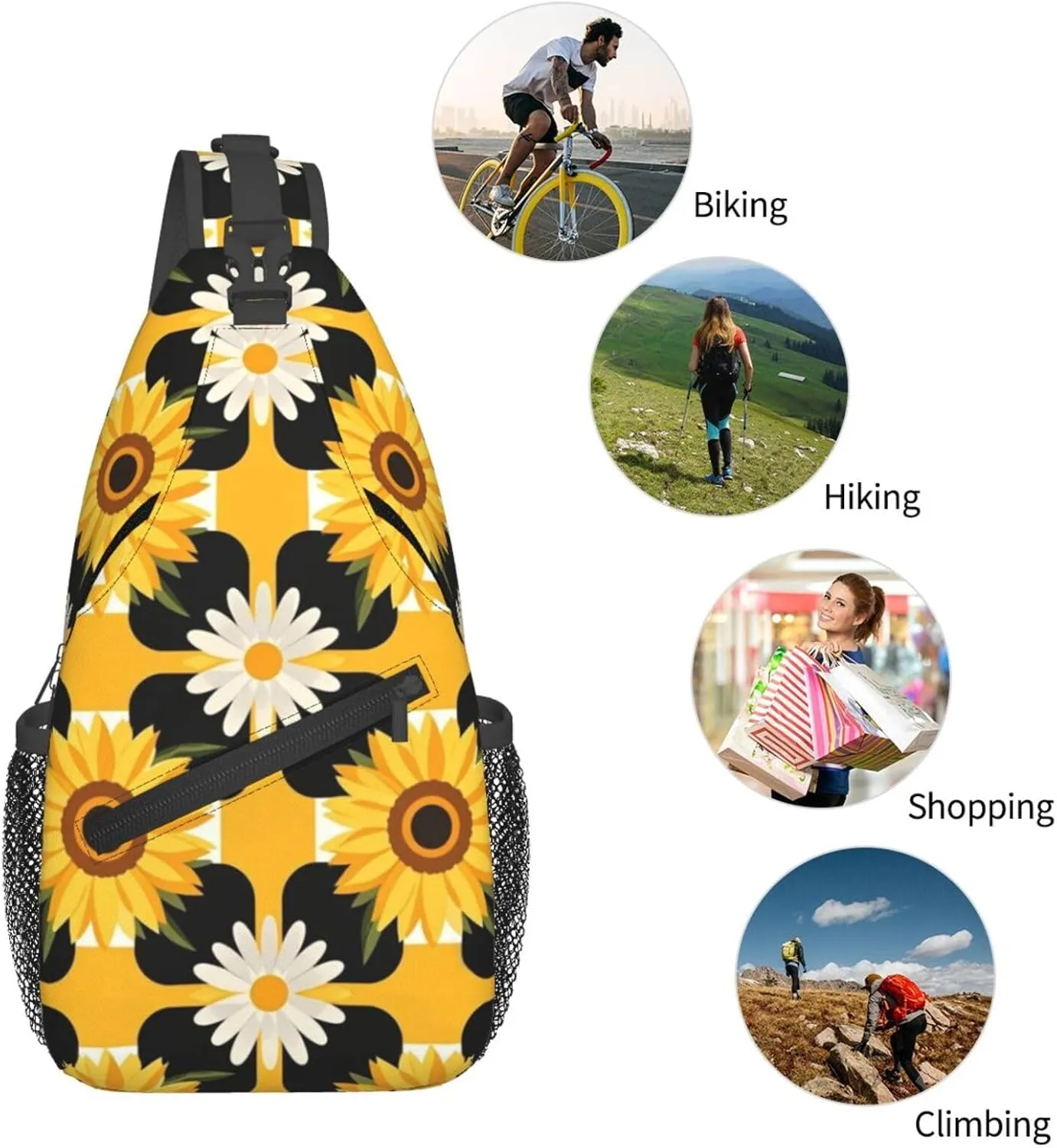 Modern Black Buffalo Sunflower Crossbody Bags Cross Chest Bag Adjustable Sling Backpack for Women Men