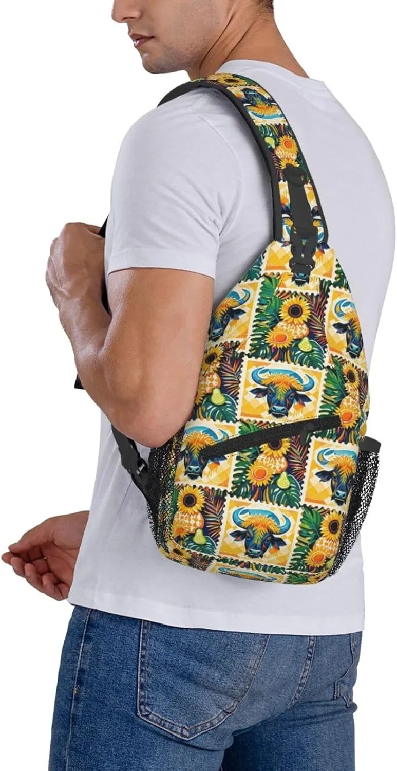 Modern Black Buffalo Sunflower Crossbody Bags Cross Chest Bag Adjustable Sling Backpack for Women Men