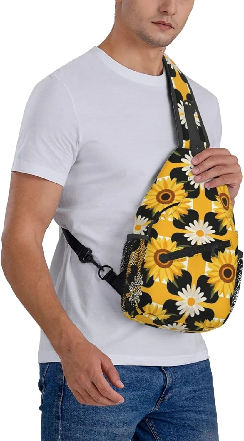 Modern Black Buffalo Sunflower Crossbody Bags Cross Chest Bag Adjustable Sling Backpack for Women Men