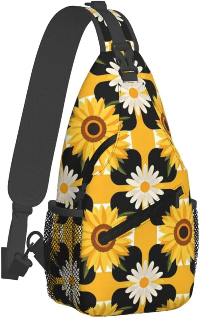 Modern Black Buffalo Sunflower Crossbody Bags Cross Chest Bag Adjustable Sling Backpack for Women Men