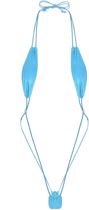 MODSON Women's Extreme Mini Sling Lingerie Micro Bikini Set Halter Swimsuit Lingerie with Ties Up Clear,blue