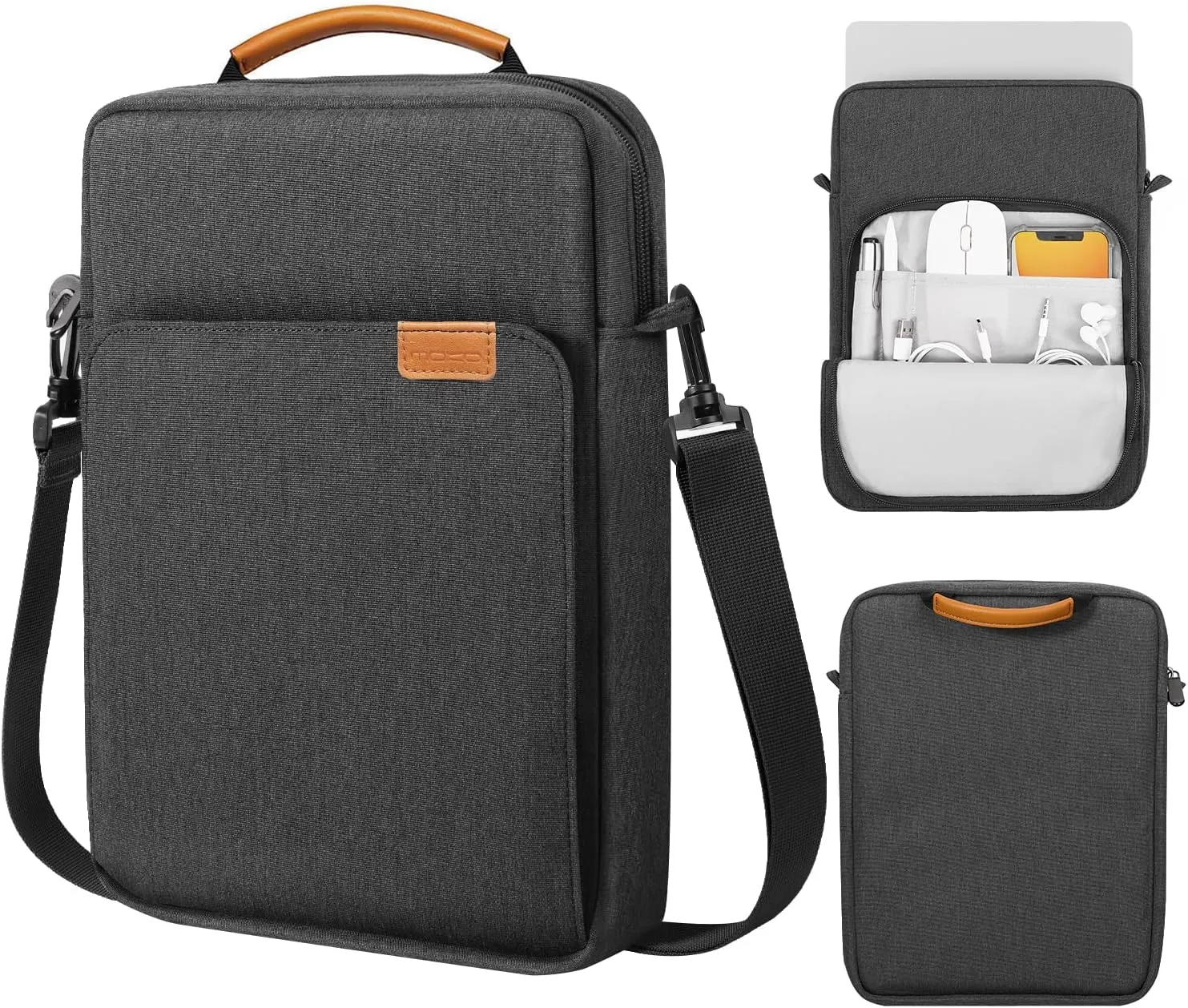 MoKo 13.3-14 Inch Laptop Sleeve Bag Fits MacBook Pro M3/M2 14" 2023, MacBook Pro 13" M2, Air 13.6 M3/M2,Tab S8 Ultra 14.6,Handle Carrying Case with Shoulder Strap, Black & Gray