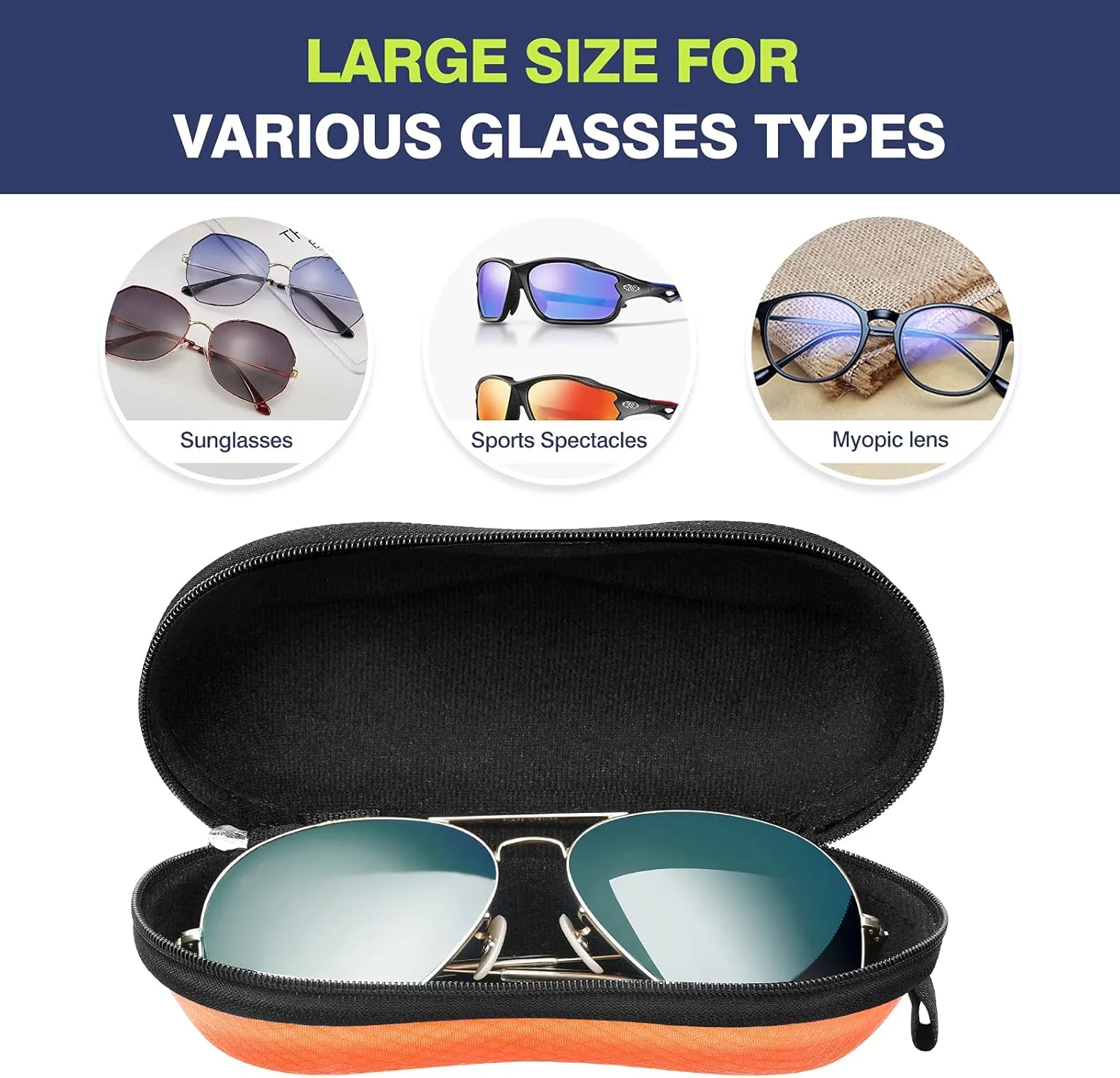 MoKo Semi Hard Shell Sunglasses Case, Unisex Protective Eyeglass Case Glasses Case Holder with Metal Hanging Hook