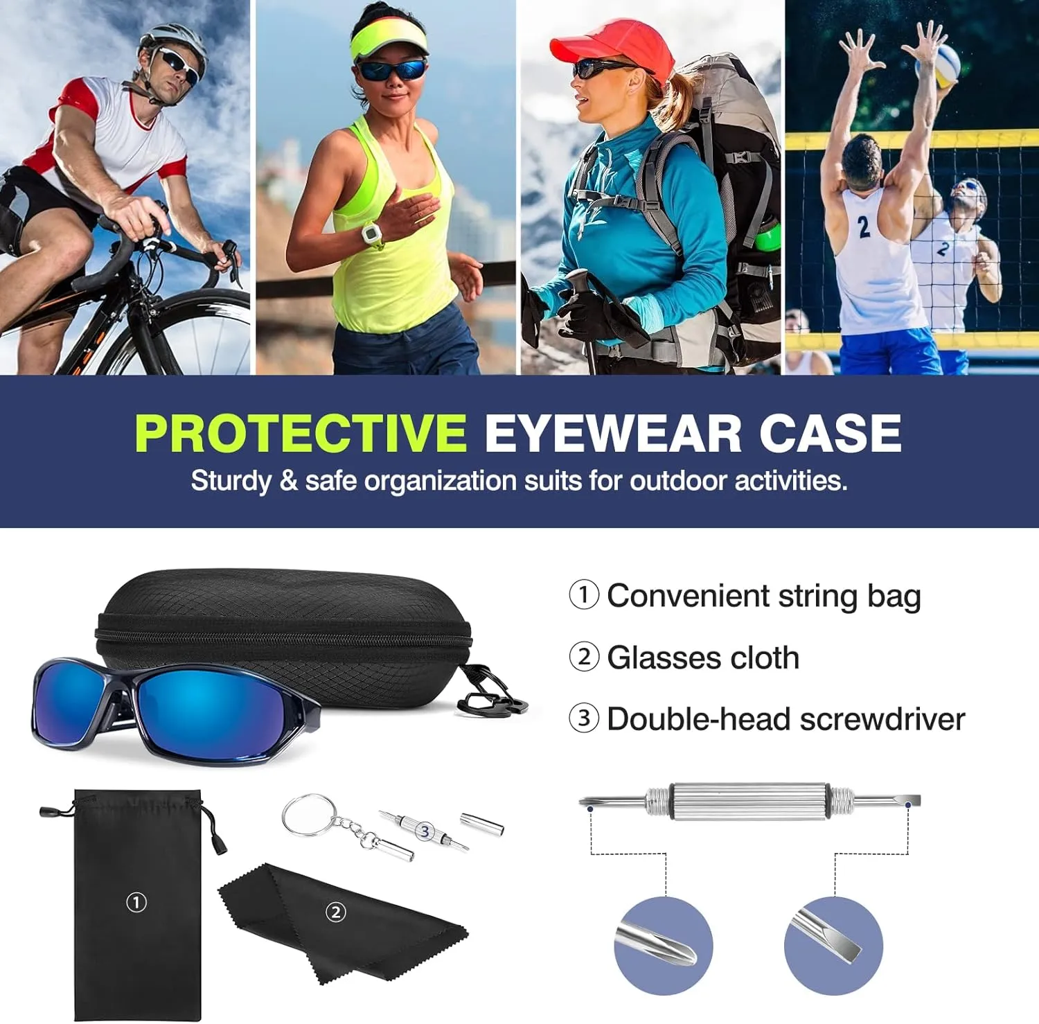 MoKo Semi Hard Shell Sunglasses Case, Unisex Protective Eyeglass Case Glasses Case Holder with Metal Hanging Hook