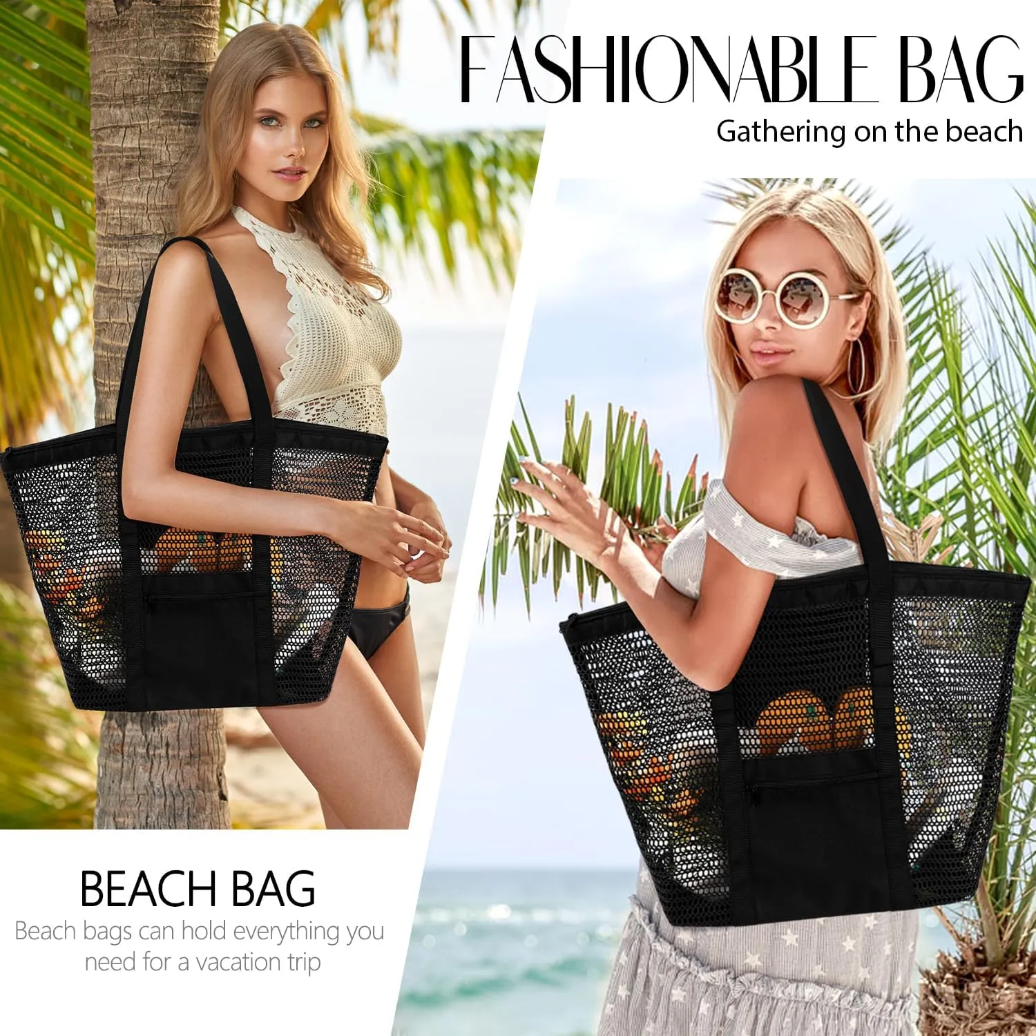 MOLERFO Beach Bag Mesh Tote Bag, Upgraded Beach Bags for Women Mesh Bag Hobo Bag Beach Accessories