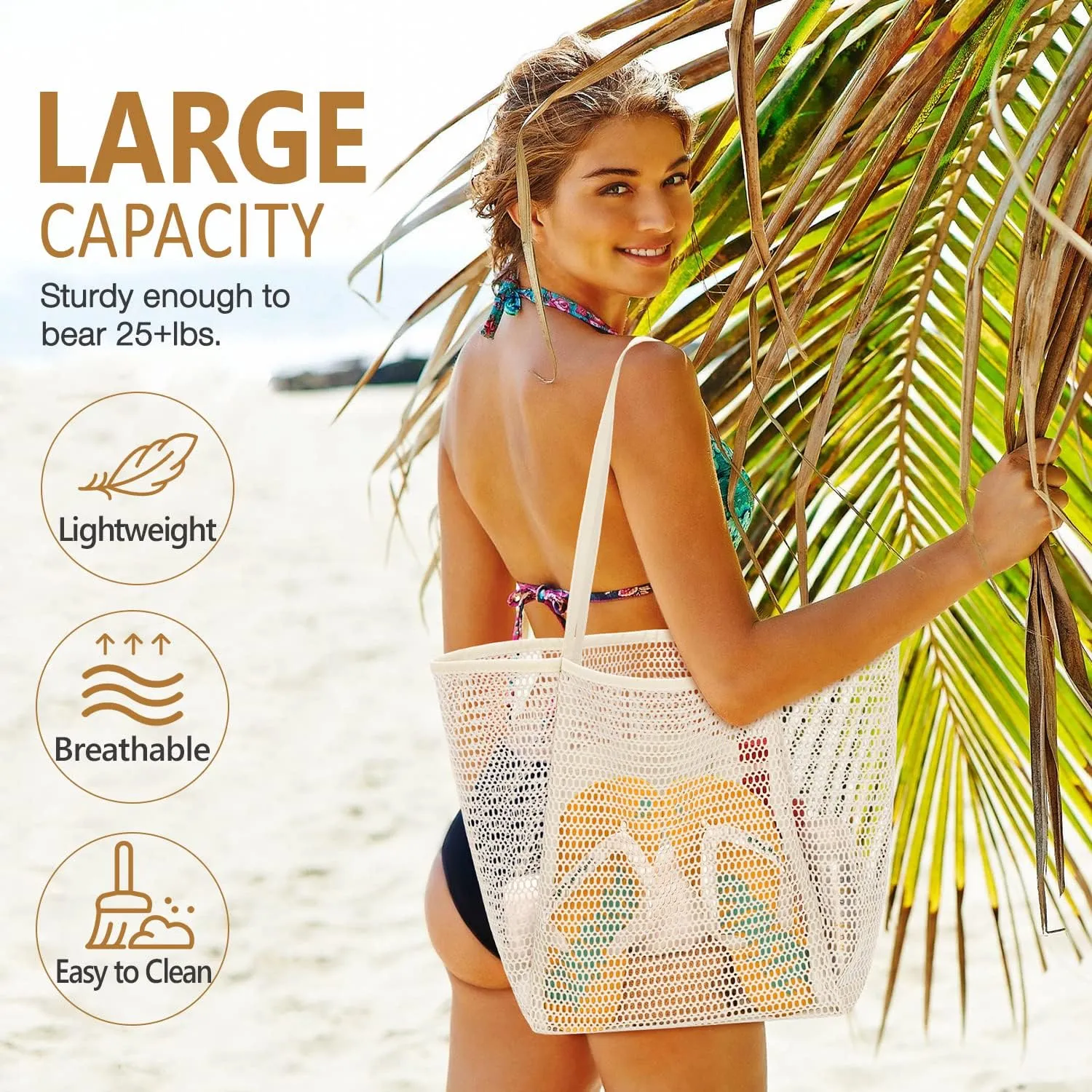 MOLERFO Beach Bag Mesh Tote Bag, Upgraded Beach Bags for Women Mesh Bag Hobo Bag Beach Accessories