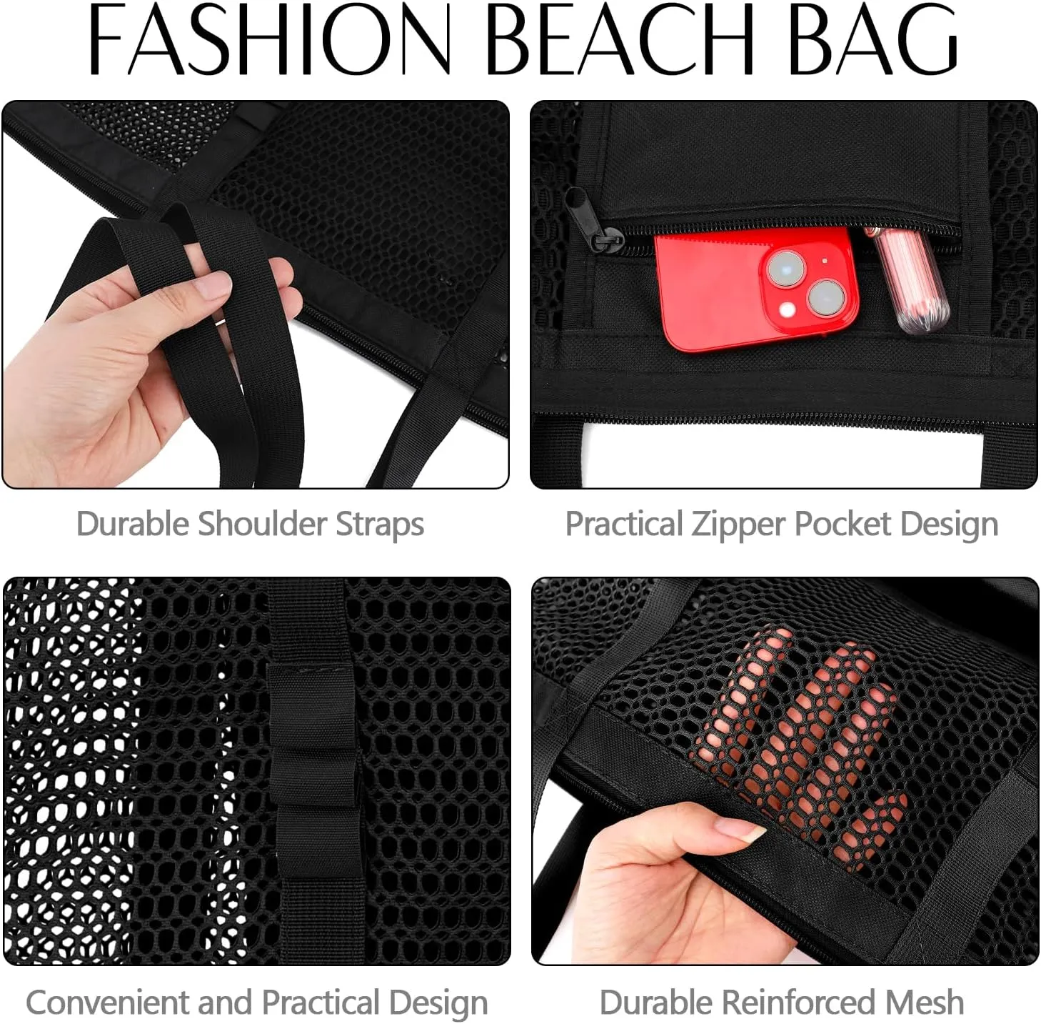 MOLERFO Beach Bag Mesh Tote Bag, Upgraded Beach Bags for Women Mesh Bag Hobo Bag Beach Accessories