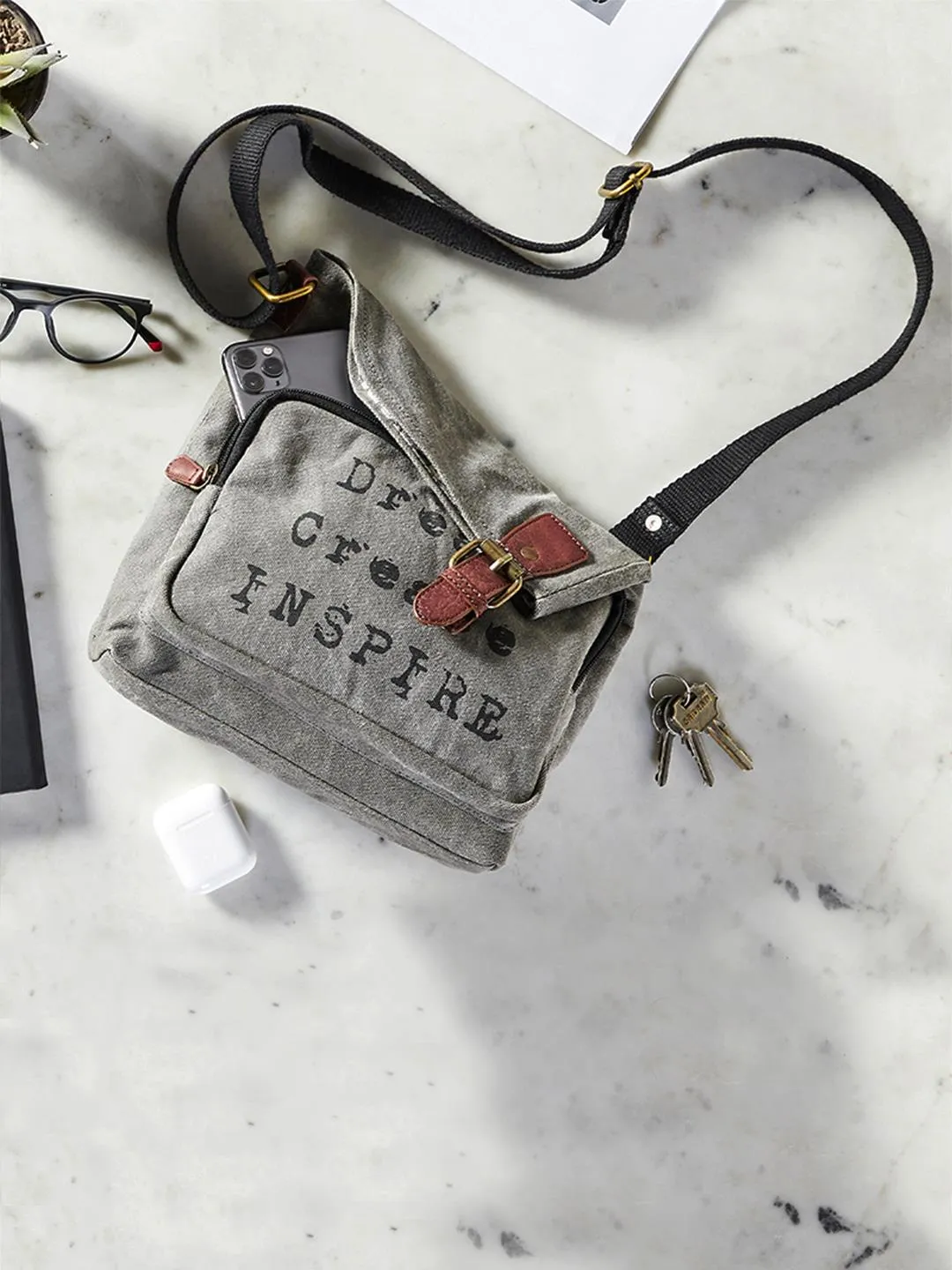 Mona B Upcycled Canvas Crossbody Bag for Men and Women Dream