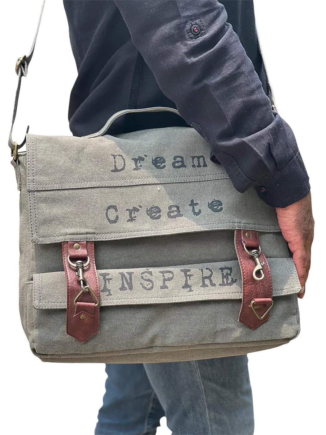 Mona B Upcycled Canvas Messenger Crossbody Unisex Laptop Bag Dream