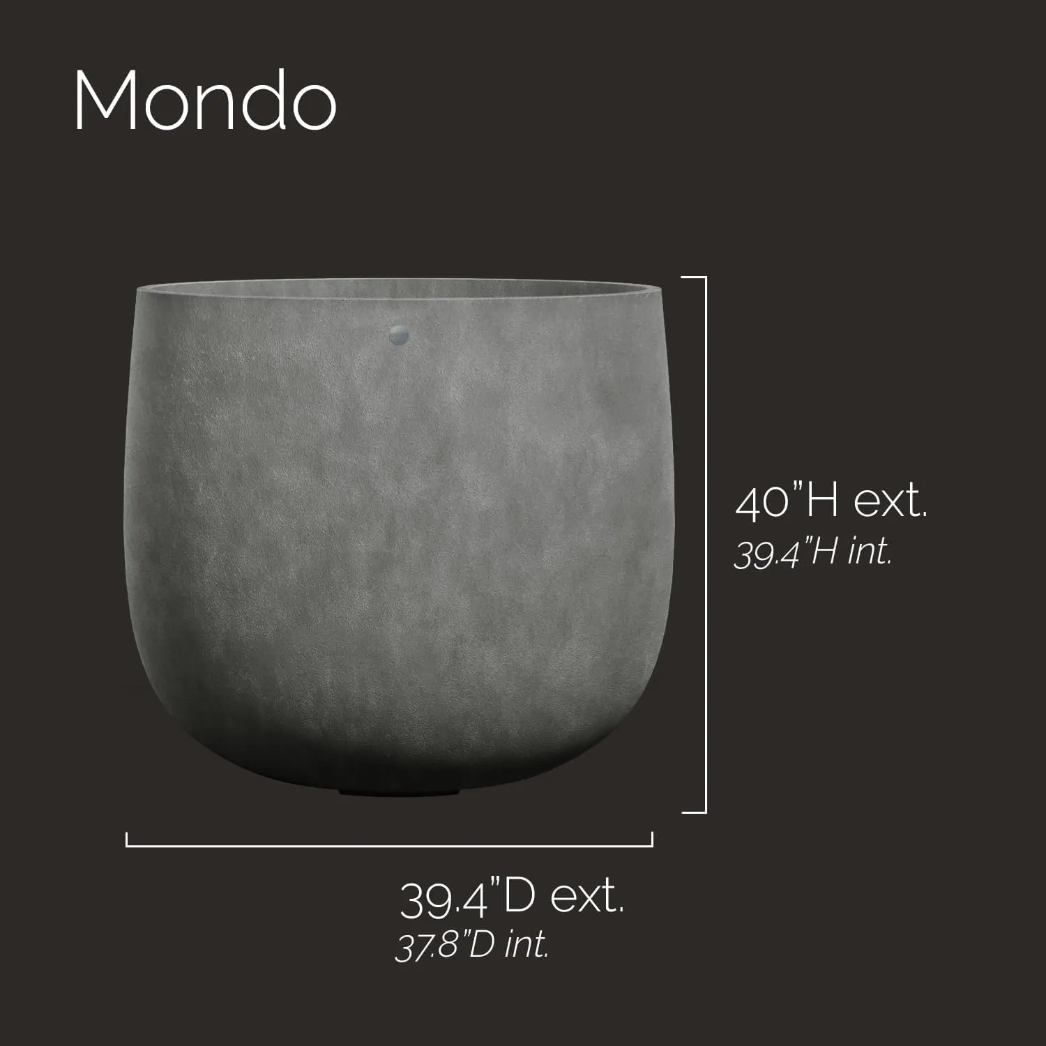 Mondo Large Planter – Grey Stone Finish – Fiberglass Indoor/Outdoor and Weather-Resistant Round Planter (39.4" D x 40" H Exterior, 37.8" D x 39.4" H Interior)