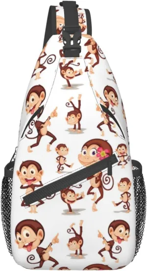 Monkey Shoulder Bag Cute Sling Backpack Daypack Casual Cute Animal Hiking Bag Monkey Backpack Bag Outdoor